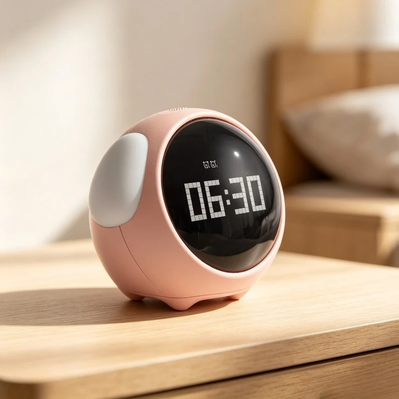 Cute Digital Alarm Clock With Interactive Expression Voice Control Snooze LED Clock USB Rechargeable Bedside Alarm Clock