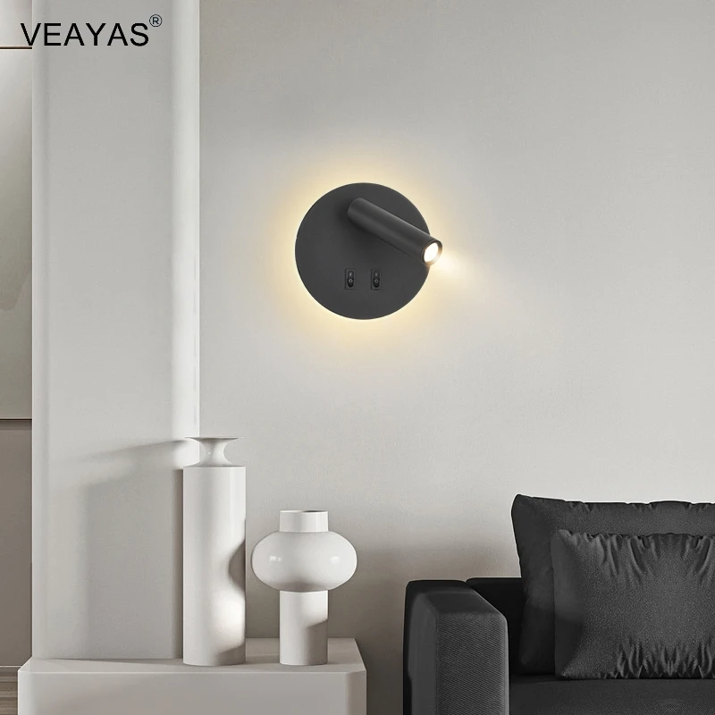 LED Wall Lamp Nordic Modern Minimalist Bedroom Bedside Lamp Creative Staircase Lamp Living Room Rotating Wall Lamp