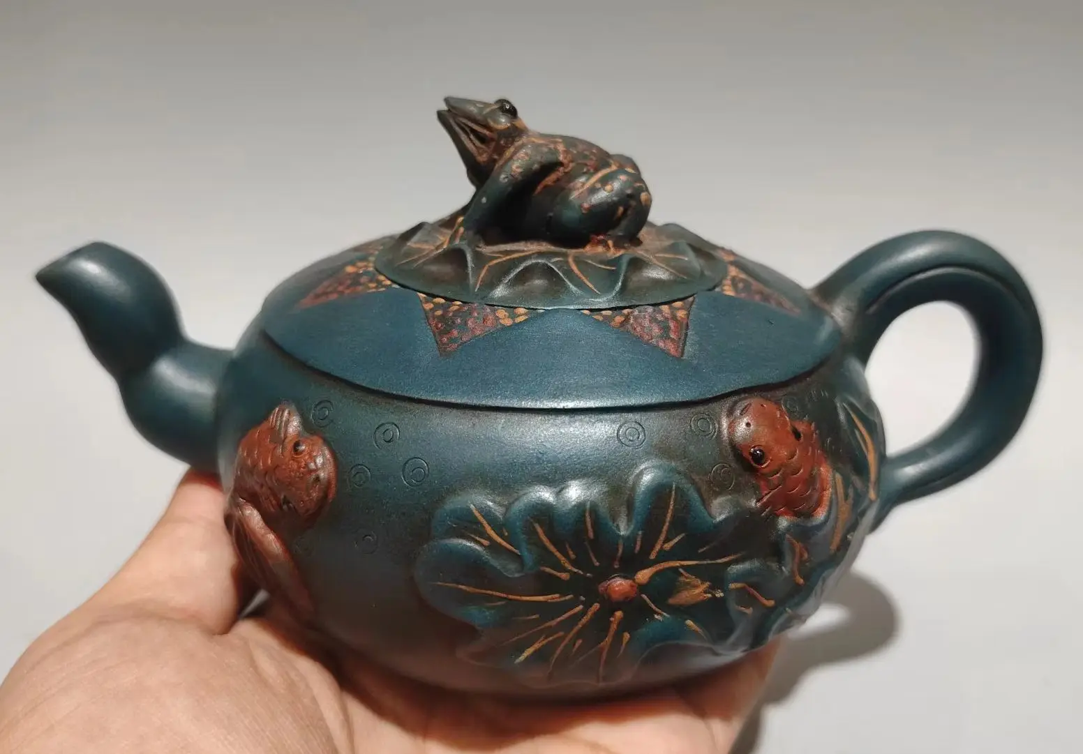 Yixing Purple Clay Teapot Republic of China Green Mud Frog Lotus Leaf Pot Moonlight over the Lotus Pond Kettle Teapot Flagon