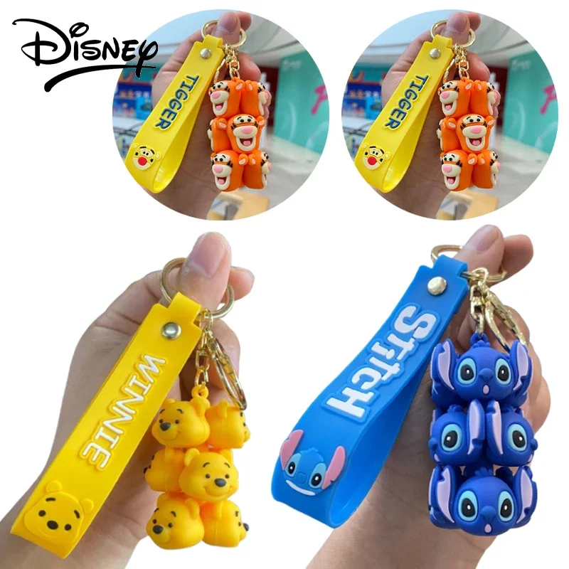 

Disney Stitch Key Chain Pooh Bear Figure Toy Cartoon Anime Silicone Keychain Backpack Pendant Keyring Jewelry Car Key Ring Charm