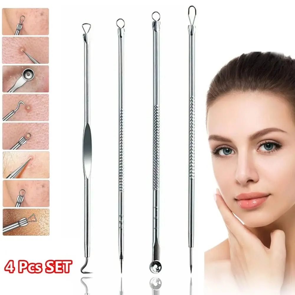 Outil de soins du visage, nettoyeur en profondeur, Salon de beauté, dissolvant de boutons, pincettes pour points noirs, aiguille d'acné, Kit d'outils pour enlever les points noirs 4x