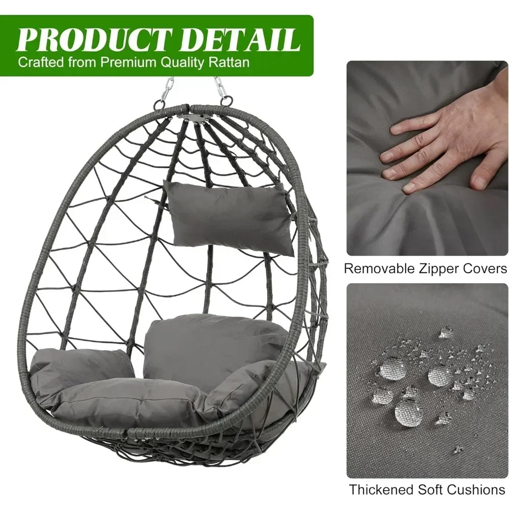 Egg Chair Outdoor, Patio Wicker Hanging Egg Chair, 350 LBS Capacity Hammock Chair with Stand, UV&Water Resistant Cushion Egg