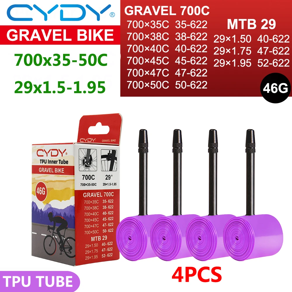 46g CYDY TPU Schlauch 700C GRAVEL Bike 700x35-50C für 35C 38C 40C 45C 50C Reifen Fahrradkamera MTB 29x1.5-1.95 Pneu Aro Reifen