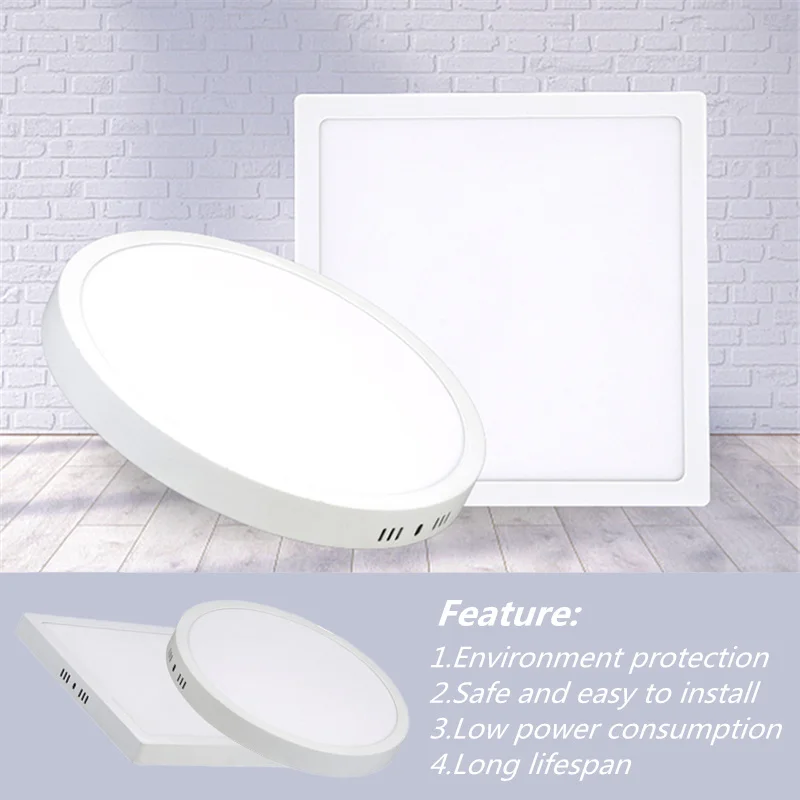 Plafonnier LED Carré Blanc Froid, Montage en Surface, 6W, 12W, 18W, 24W, Chambre, Couloir, Toilettes, Éclairage