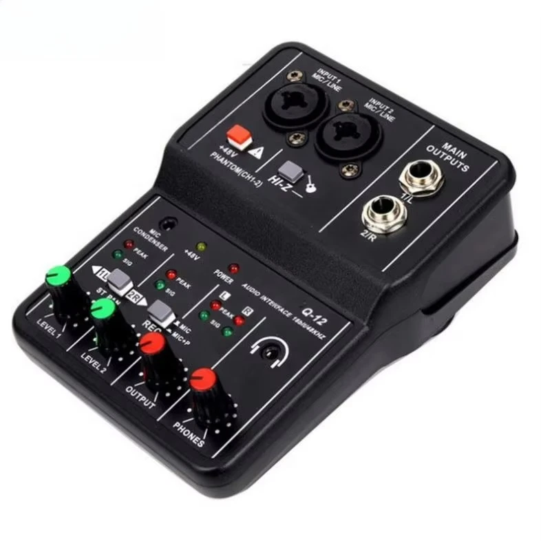 Mini 2 Channel Sound Mixer Usb Sound Recording USB Sound Mixing Console 48V Phantom Power Audio Console Mixer