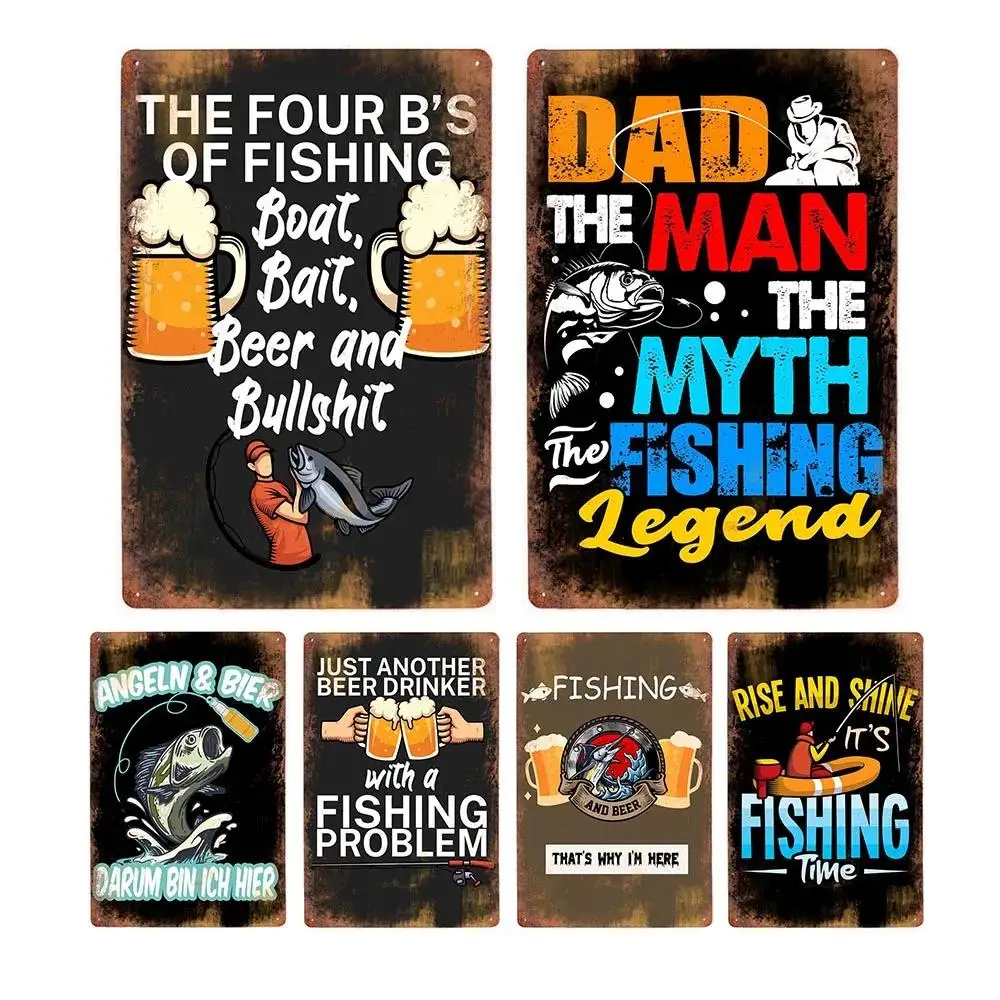 خمر الأسماك الرجعية الصيد تين تسجيل اللوحة xcm جدار معدني ديكور ملصق العتيقة نمط لوحة حديد للديكور المنزل مثالية ل