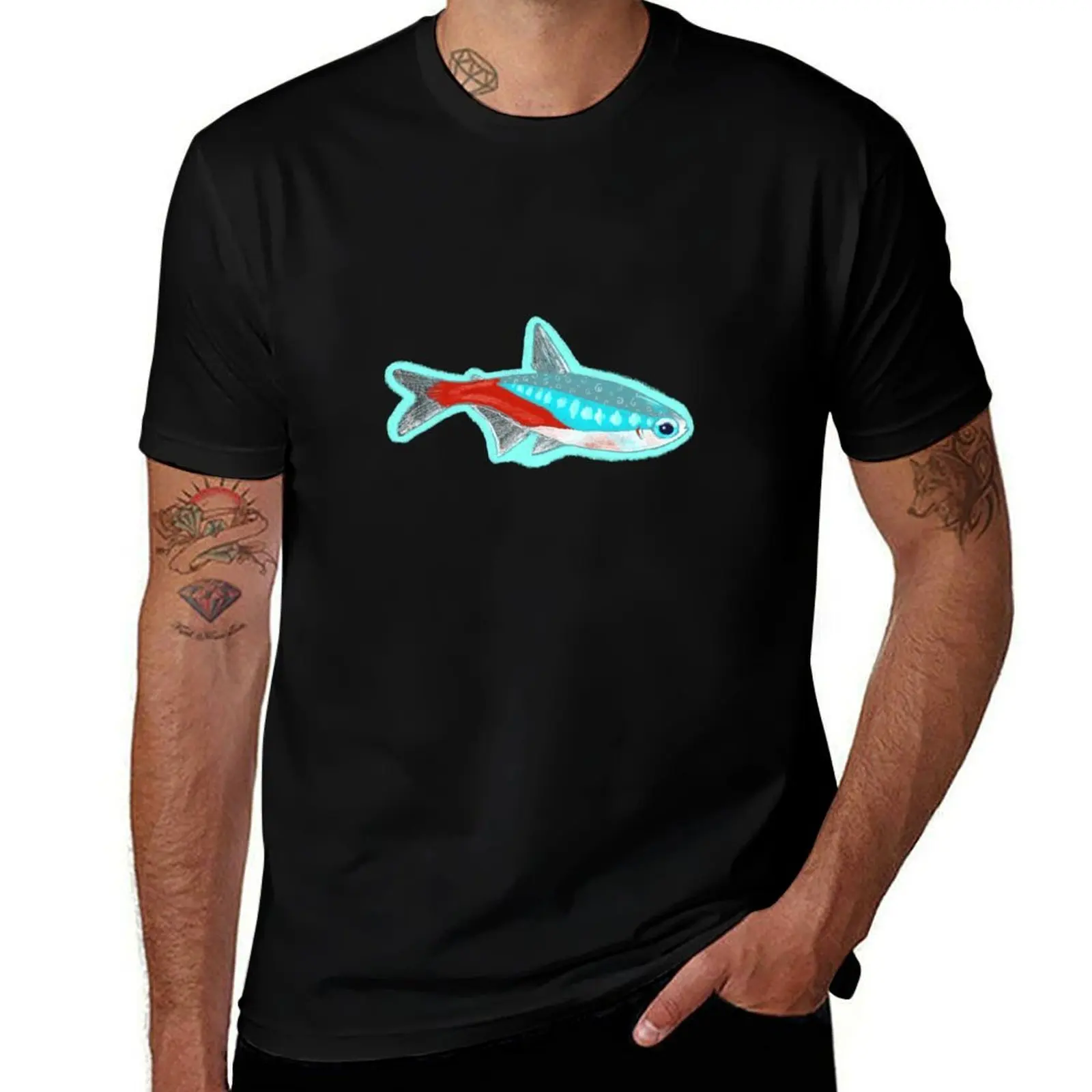 Camiseta de pez de acuario tetra de neón, ropa de animal prinfor para niños, ropa de anime, camiseta para hombres