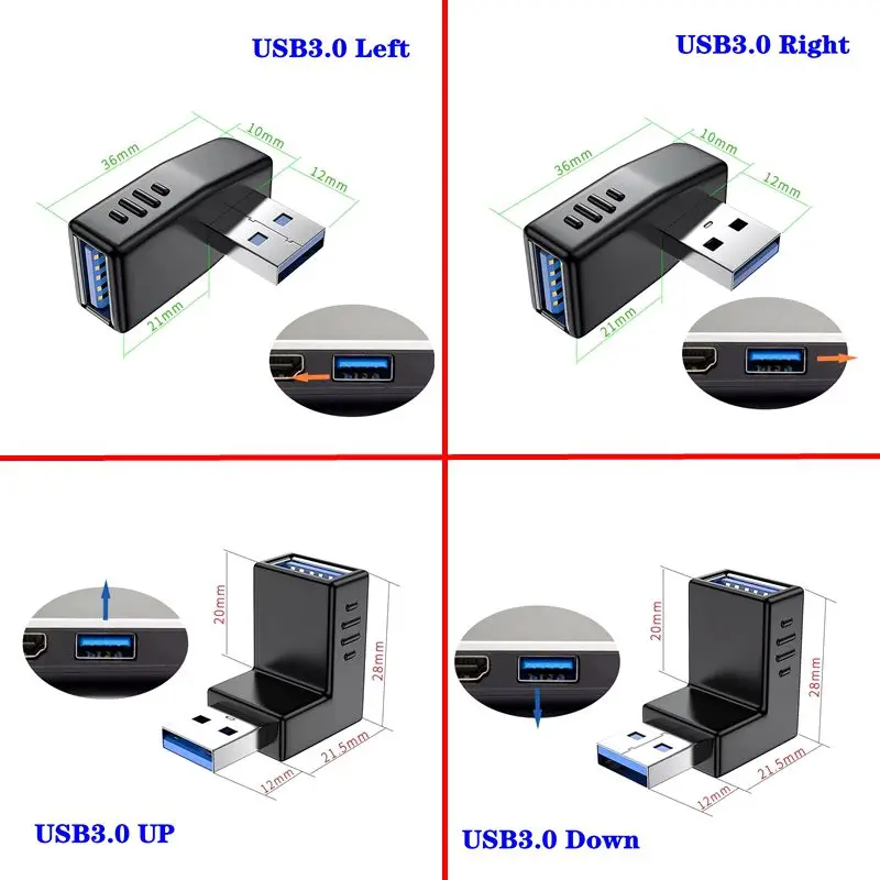 USB 3.0 ذكر إلى أنثى محول تمديد الكوع عالي السرعة 90 درجة، الكمبيوتر، الهاتف المحمول، محرك فلاش USB، محول OTG