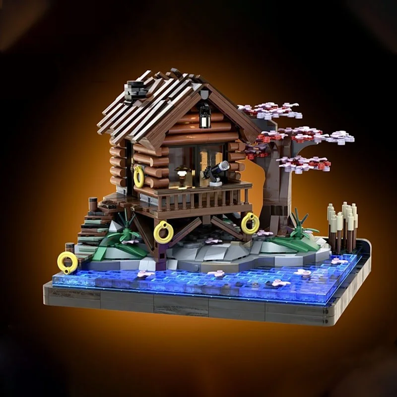1587개 MOC 위스퍼링 파인즈 호수 오두막 집 아이콘 모델 크리스마스 선물 블록 건축 DIY 장난감 아이디어 브릭 키즈