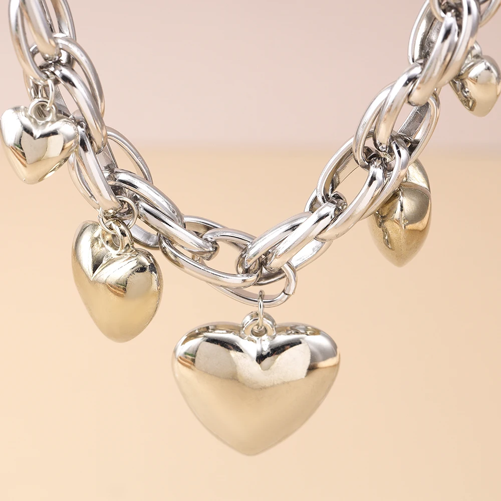 Punk-Halskette mit großem Herzanhänger, Zinklegierung, Choker für Damen, modische Halskette in Silberfarbe, Accessoires, Geburtstagsgeschenke – Detail 4
