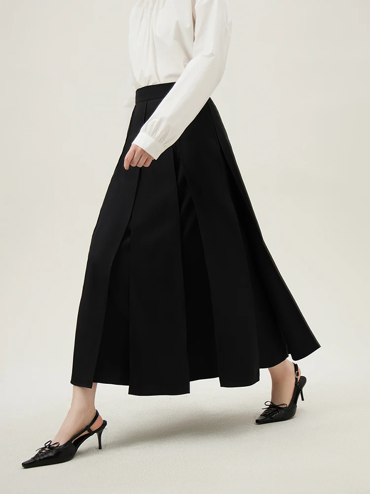 

FSLE New Chinese Style Black A-line Skirt for Women Spring New High-waisted Design Improved Horse-faced Skirt Female 24FS11035