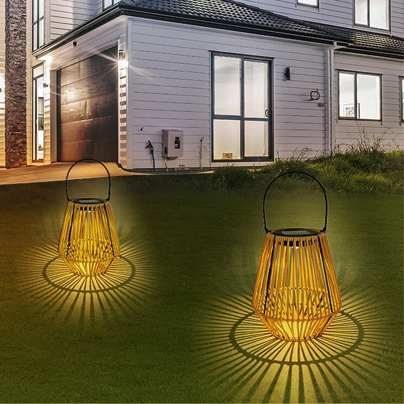 

New Handmade Vine Woven Solar Garden Lamp Waterproof Led Camping Courtyard Garden Courtyard Restaurant Home Lamps solar power