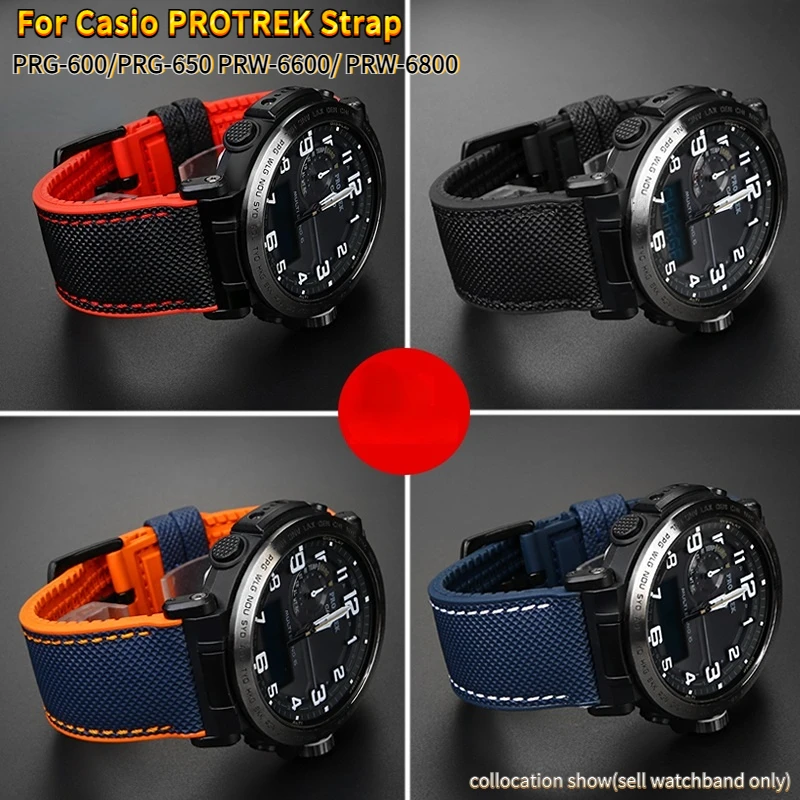 24mm For Casio PROTREK Mountaineering watchband PRG-600/PRG-650 PRW-6600/ PRW-6800 nylon soft men's Watch Strap rubber Bracelet