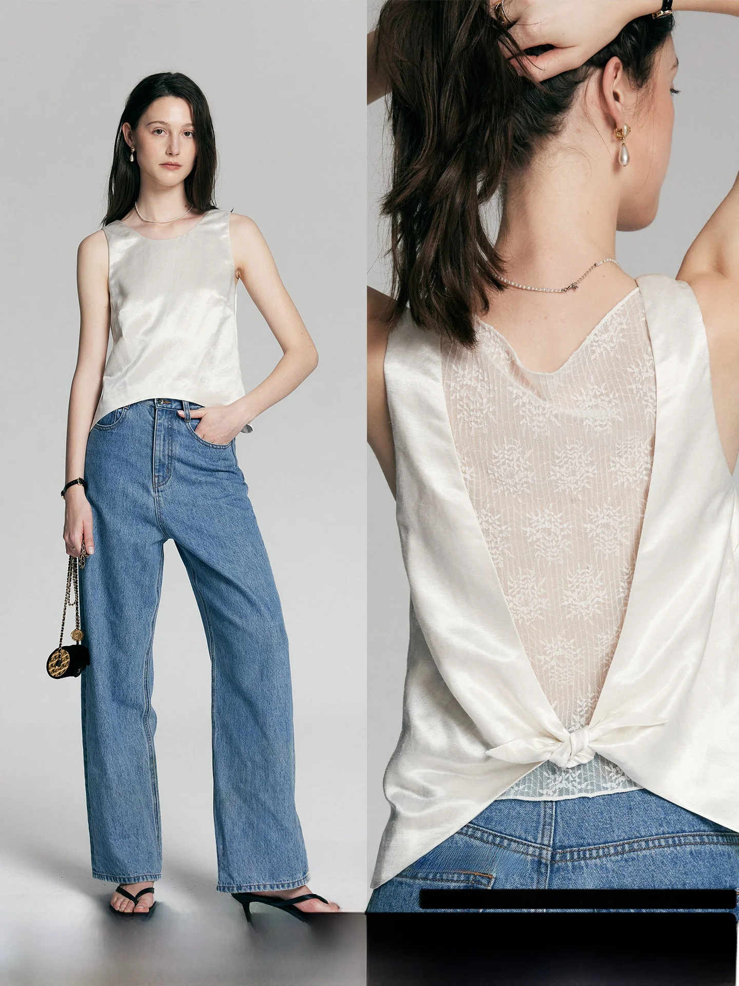 

Жилет SMORE RIVERS из жемчужного шелка с кружевом и поясом, коллекция Summer Collection, женская верхняя одежда, ощущение прохлады, короткий рукав