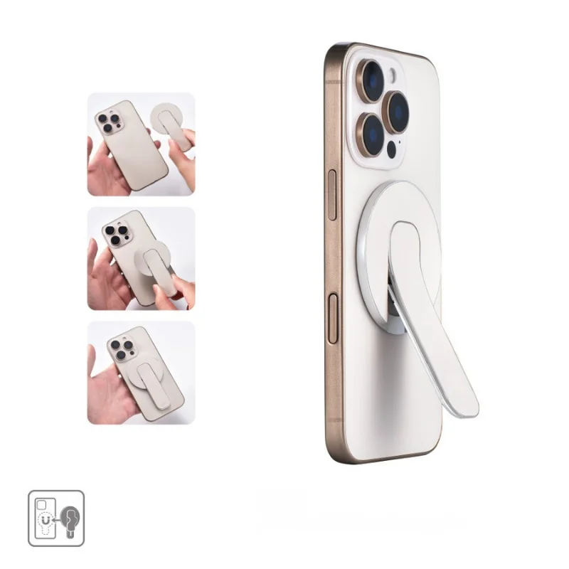 Tragbarer Magnetischer Fingerring-Handyhalter Luxuriöser Abnehmbarer Griff-Ständer für iPhone Leder-Handyhalterung Magnetische Faltbare Halterung – Detail 3