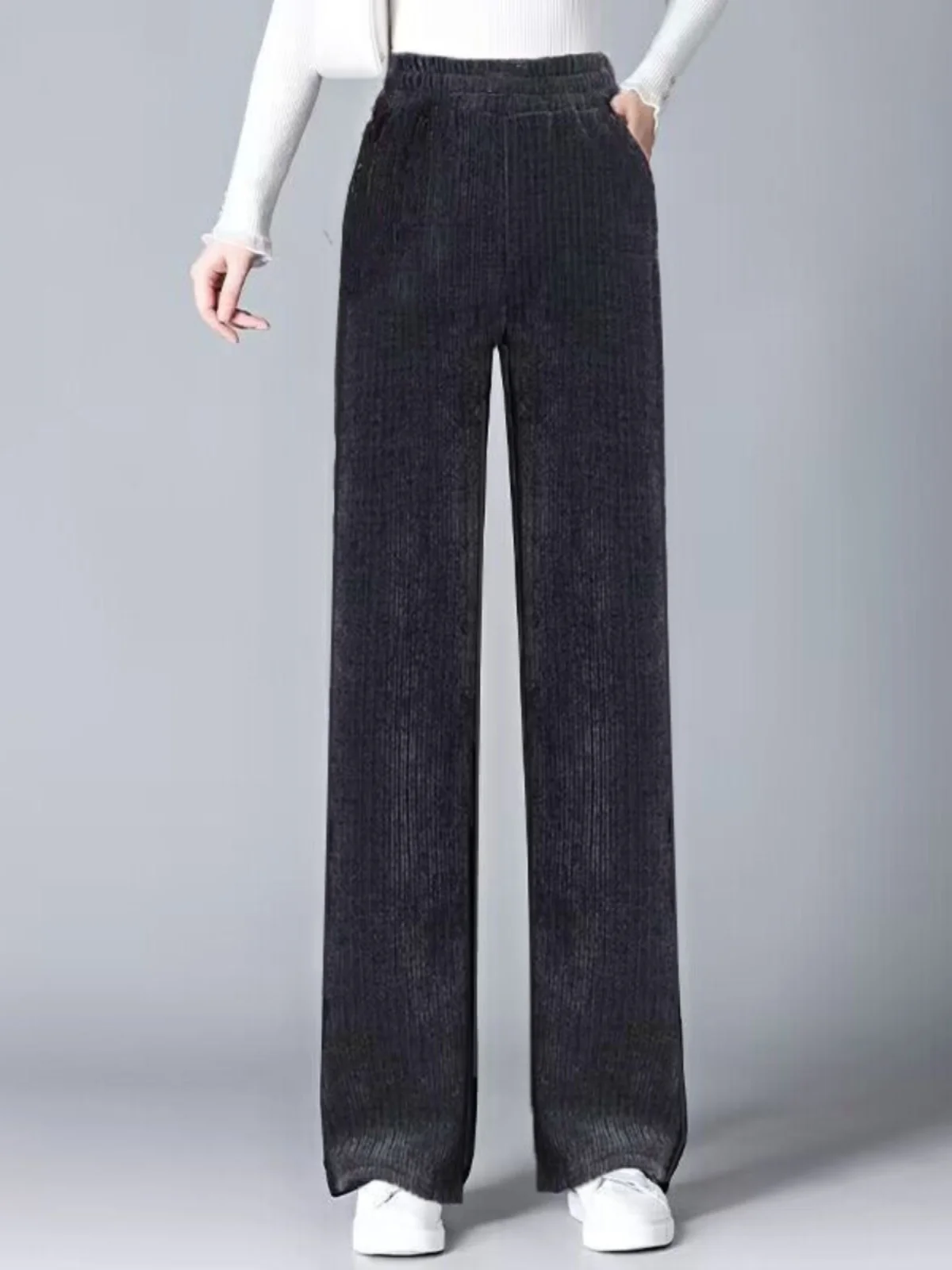 ثي واسعة الساق سراويل تقليدية المرأة فضفاضة Faionable أنبوب مستقيم Fce اصطف المخملية سراويل نسائية خريف شتاء جديد Sle #4