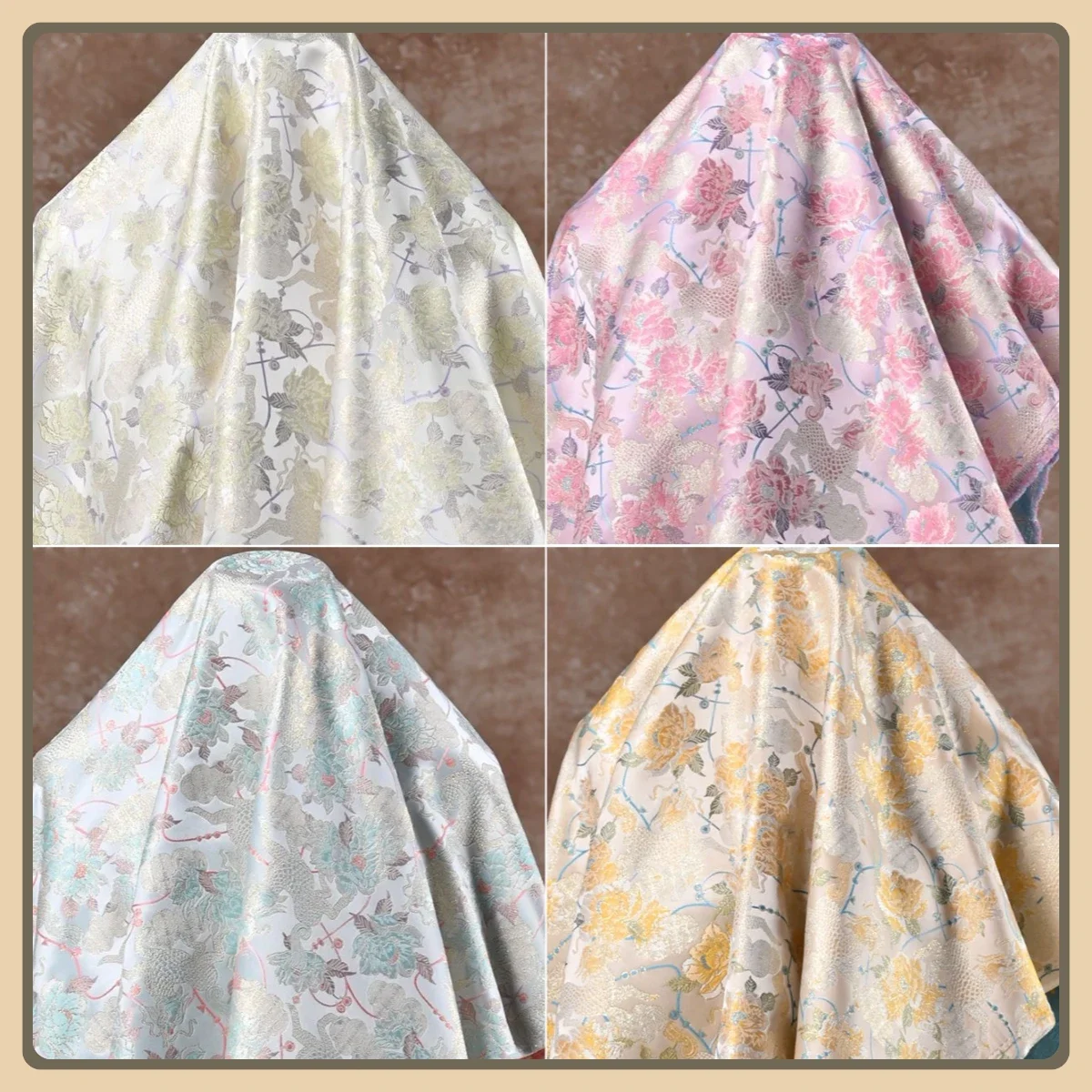 ผ้าซาตินทอลายดอกไม้เนื้อเบา ทอลายแจ็คการ์ดสองด้าน สำหรับเสื้อผ้าสไตล์เรโทรและเสื้อผ้าหรูหรา