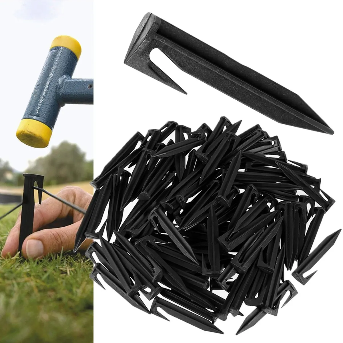 庭の芝刈り機ペグ環境に優しい地面ペグ敷設境界ケーブル迅速な設置ガーデンパーツ200個