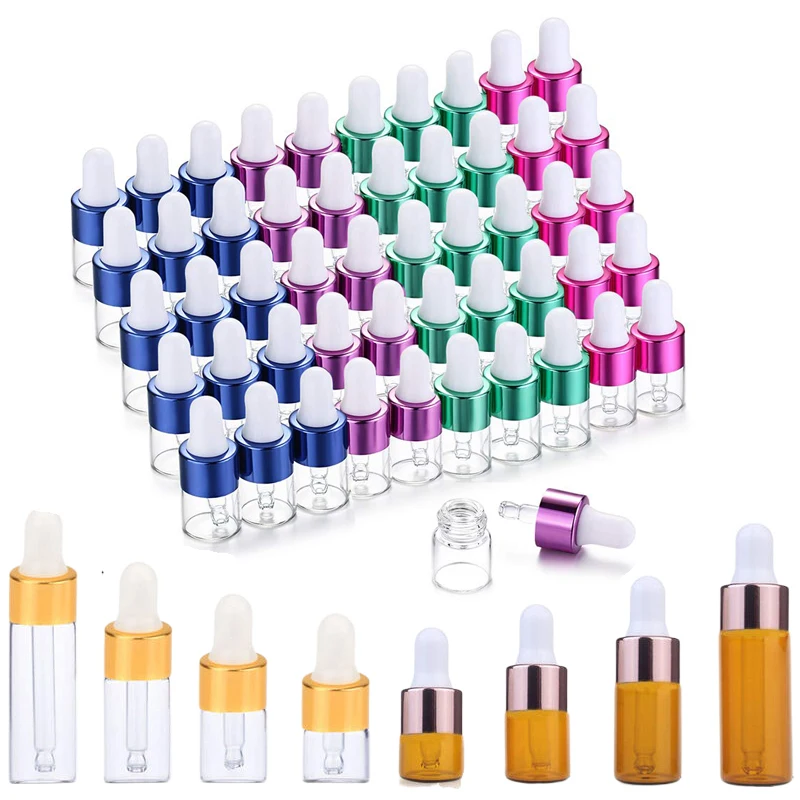 

30Pcs 1/2/3/5ml Empty Mini Clear Glass Dropper Bottles Sample Dropp Vials Portable Travel Container for Essential Oils Perfume