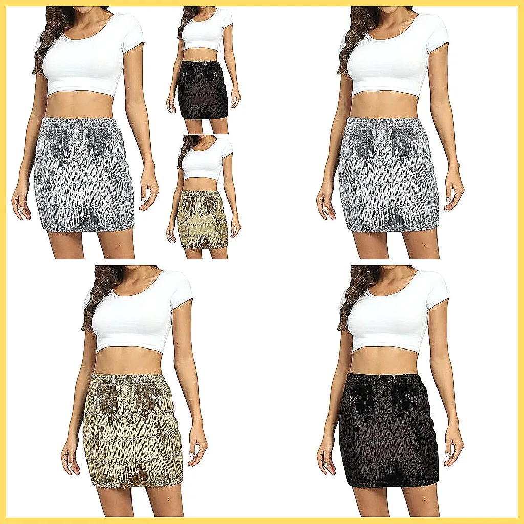 

Women's High Waist Sequin Midi Skirt, Elastic Slim Fit Bodycon Skirt with Korean Fashion Style