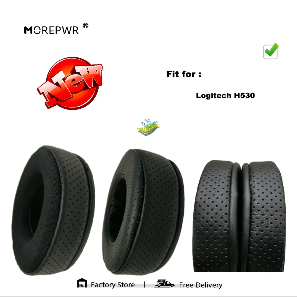 Morepwr Logitech H530 헤드셋 부품 용 새 업그레이드 교체 용 이어 패드 가죽 쿠션 벨벳 귀마개 슬리브