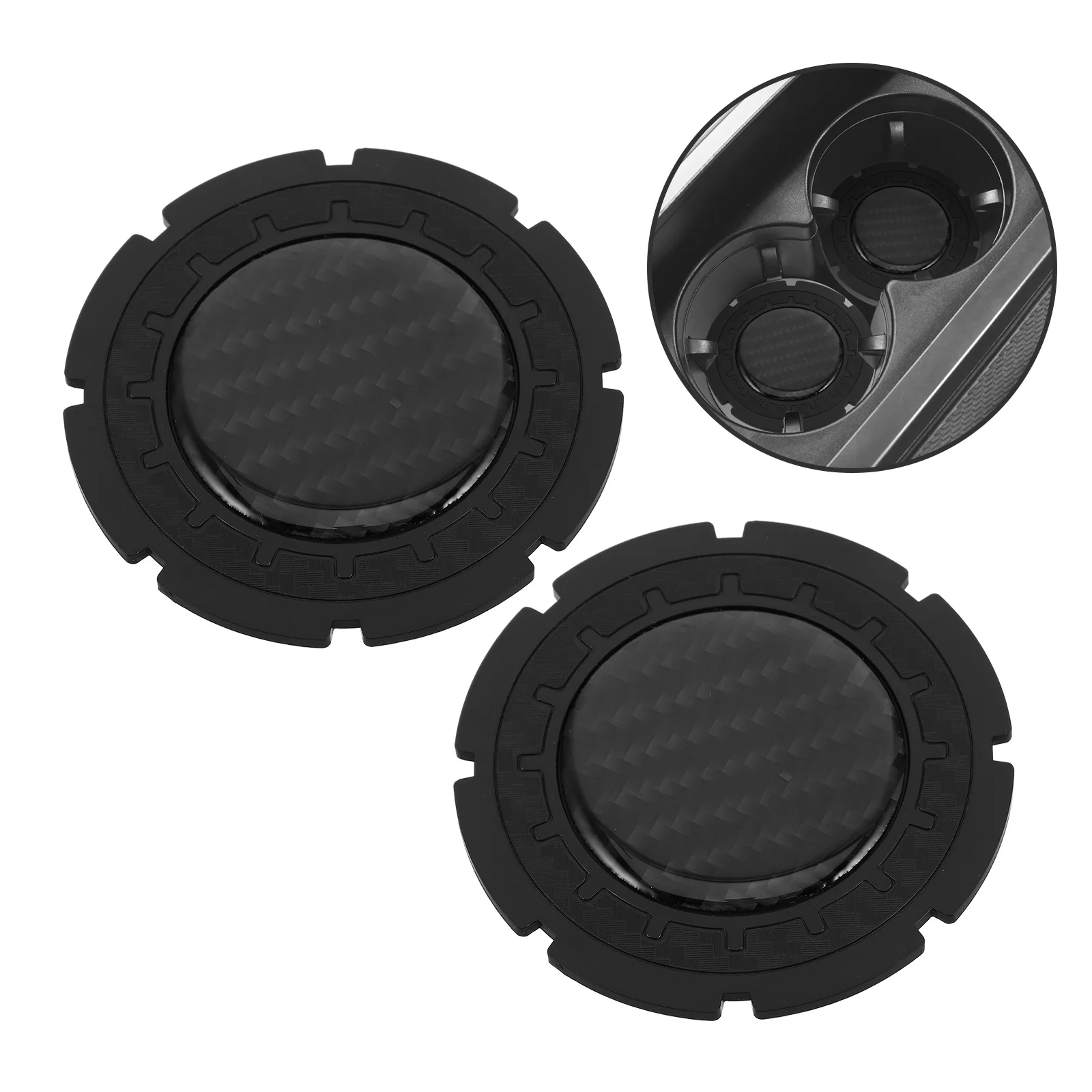 

1Pair Carbon Fiber Car Cup Holders Coaster Non-Slip Embedded Durable Drink Mat Black Coasters for Car Cup Holder