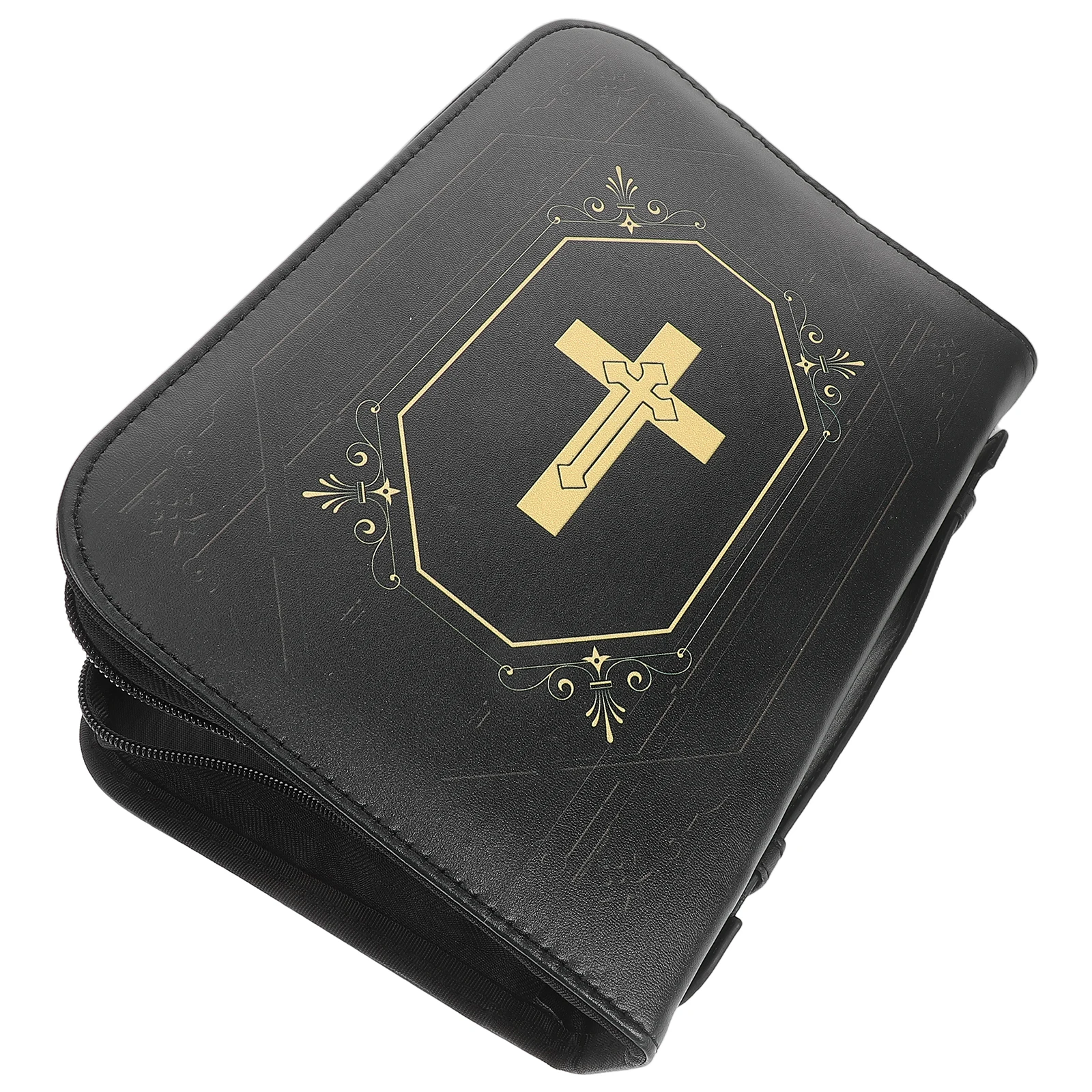 

Vintage Book Protection Case Bible Travel Zipper Handle PU Tote Cover Protector Easy Clean Space Saving Retro Cross Book Cover