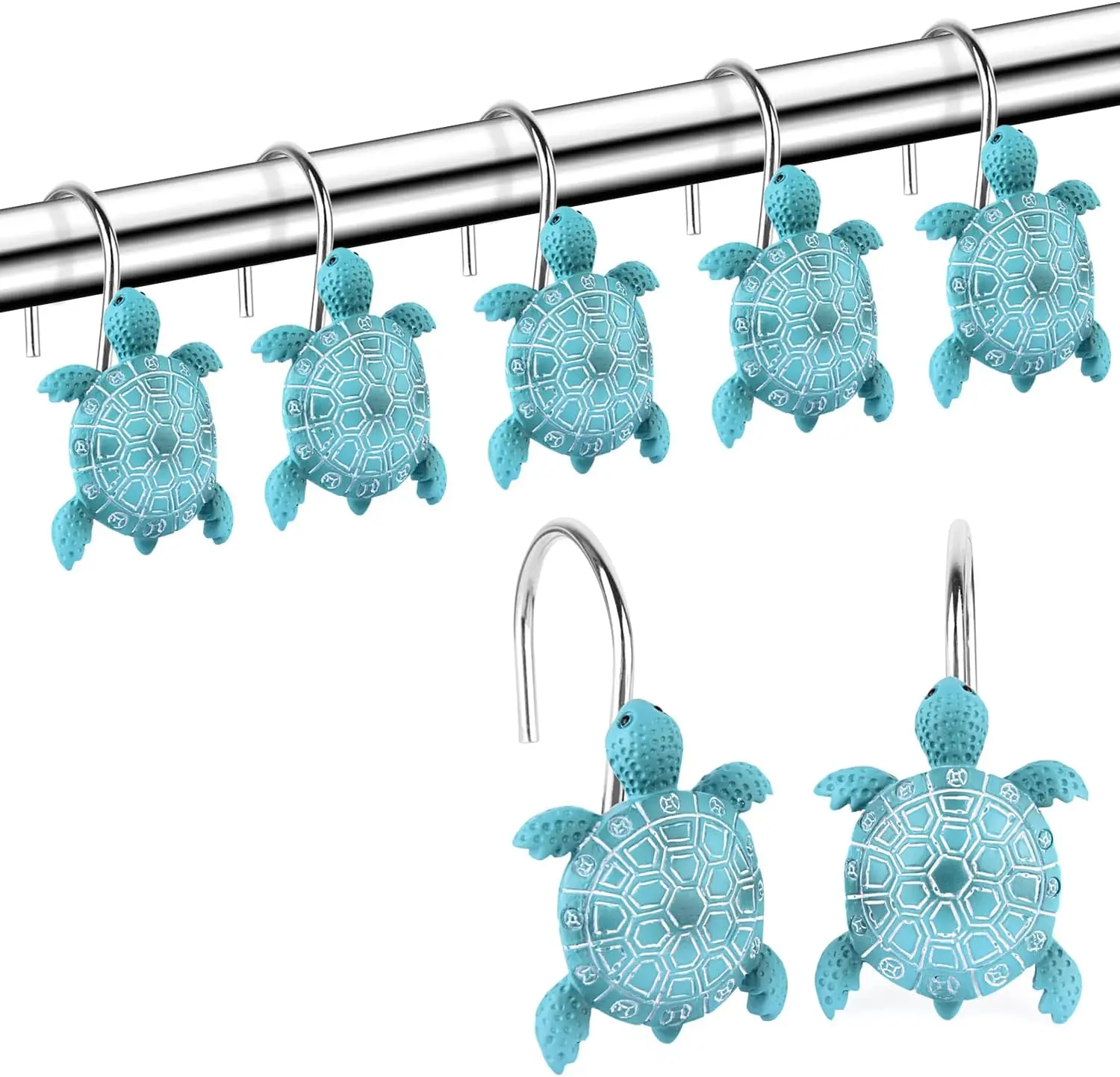 

12Pcs Bathroom Sea Turtles Shower Curtain Hooks Rings Simple Installation Decorative Metal Shower Curtain Hanger Hooks