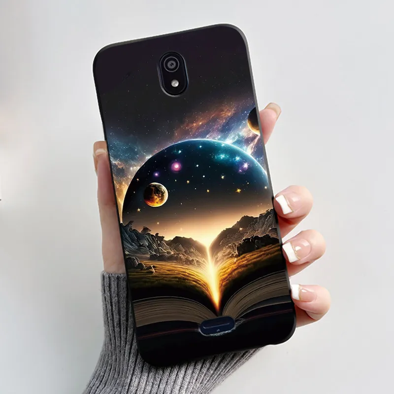 Simple Jelly Color Black Phone Case For Nokia C100 Anti-scratch Bumper Soft Casing Unique Black Rose In Water Pattern Shell