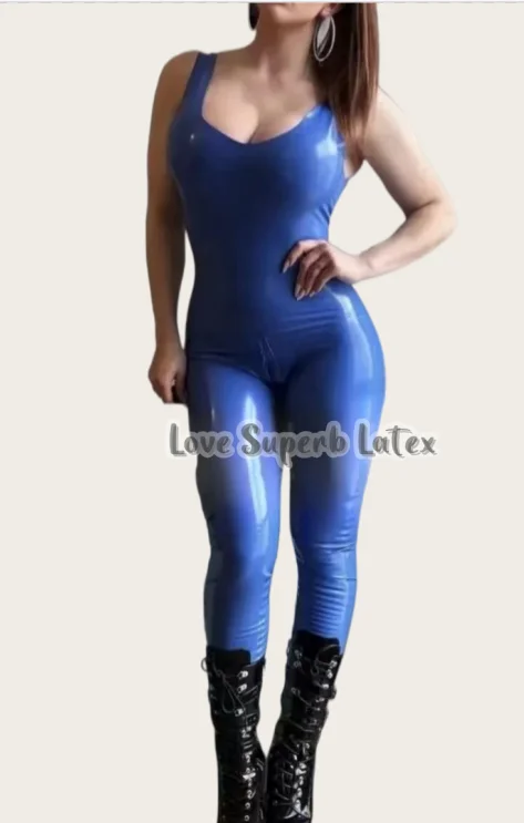 Damen Latex-Catsuit mit Halsausschnitt und Reißverschluss im Schritt, Ärmelloser Latex-Bodysuit, Halloween-Kostüm