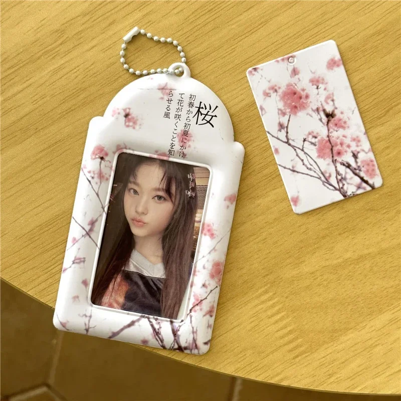 Pink Sakura Flowers PVC Photocard Holder Keychains  3 Inch Kpop Idol Card Sweet Card Binder Trendy Gifts for Students Wholesales