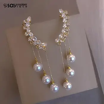 S925 srebrna igła Temperament frędzel długie pełne kolczyków z kryształu górskiego dla akcesoria ślubne dla nowożeńców modnego projektu mody