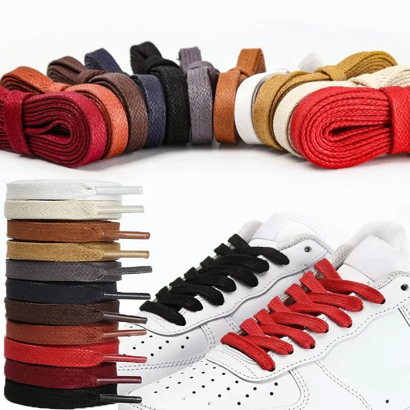 Waterproof Shoe Laces Flat Leather Shoelace Flat Unisex Waxed Cotton Shoelaces Casual Sneakers 0.8CM Width Shoestrings Men Women