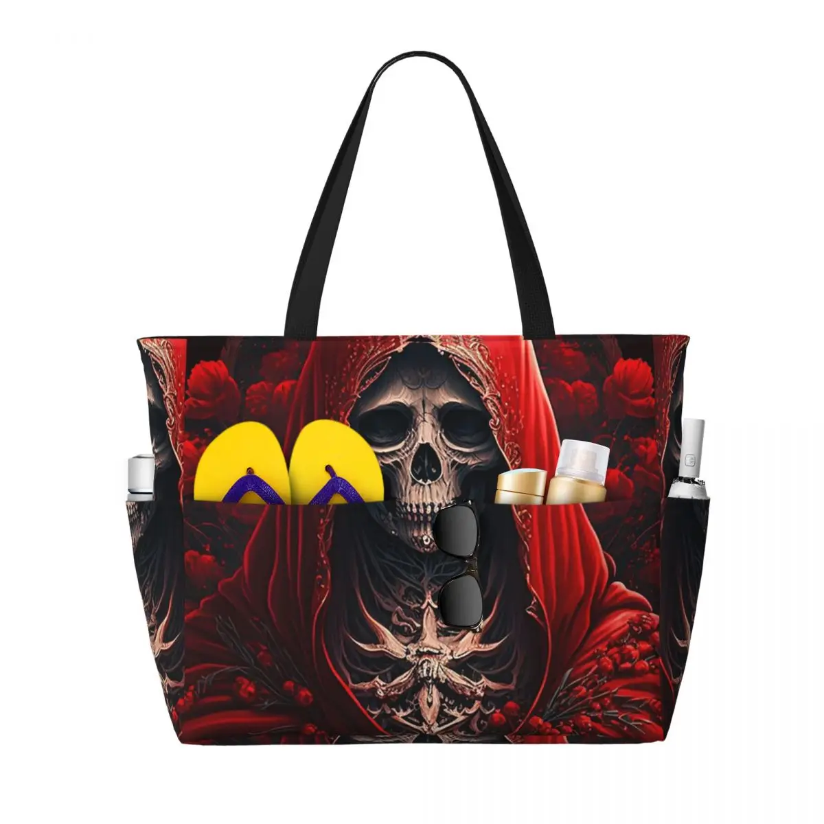 

Santa Muerte Saint Death Goth Mexican Muertos Skull Beach Tote Bag Sport Yoga Duffle Large Tote Bag Women Travel Bag Fitness bag
