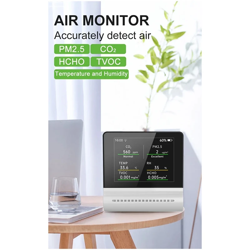 1 Set Jms16 Air Quality Monitor Gas Detector Pm2.5 HCHO TVOC Co2 Temperature Humidity Multifunctional Capacitive Touch Screen