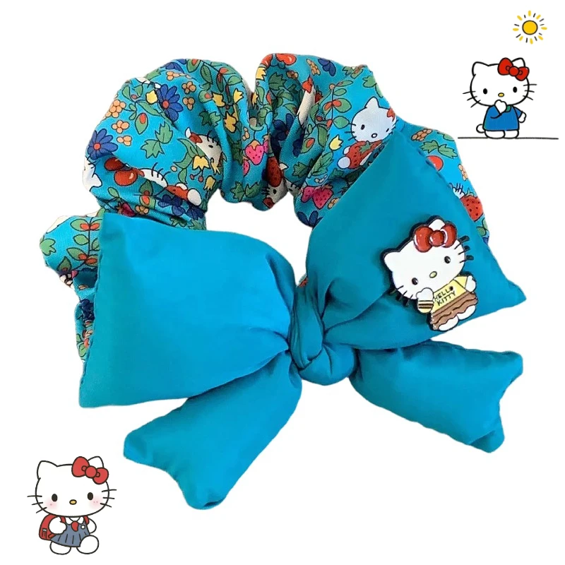 

Sanrio Hello Kitty аниме товары с героями мультфильмов, милый синий цветочный маленький свежий галстук для волос, креативный кавайный бант для девочек, аксессуар для волос, подарок