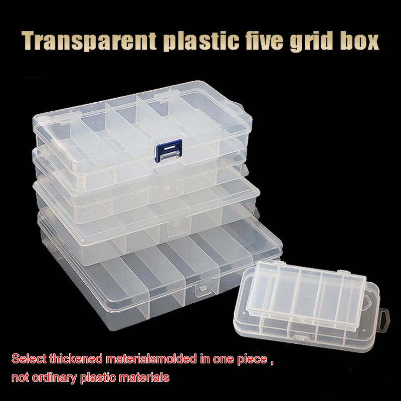 صندوق تخزين بلاستيكي شفاف لإغراء الصيد ، صندوق تخزين 5 أقسام لمعدات الصيد ، إكسسوارات الصيد ، معدات الصيد ، الضفدع الرعد
