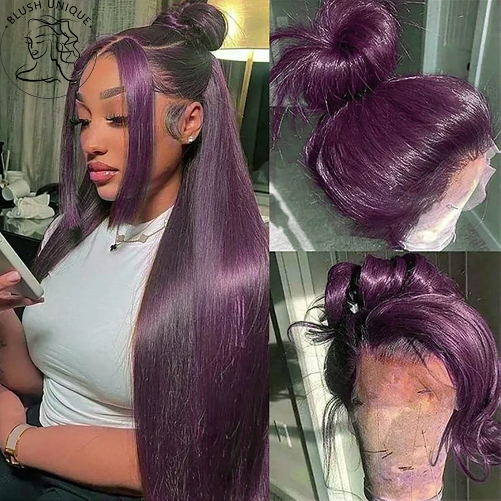 Dark Burgundy Straight Lace Front Wigs HD Transparent Straight Lace Frontal Wigs Deep Purple Pre Plucked Synthetic Glueless Wigs