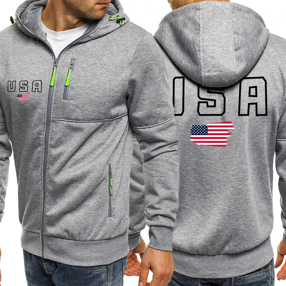 

Usa Creative Flag Print Zipper Jackets Male Fashion Clothing Vintage Loose Hoodies Autumn Fleece Top Mans Casual Soft Sportswear