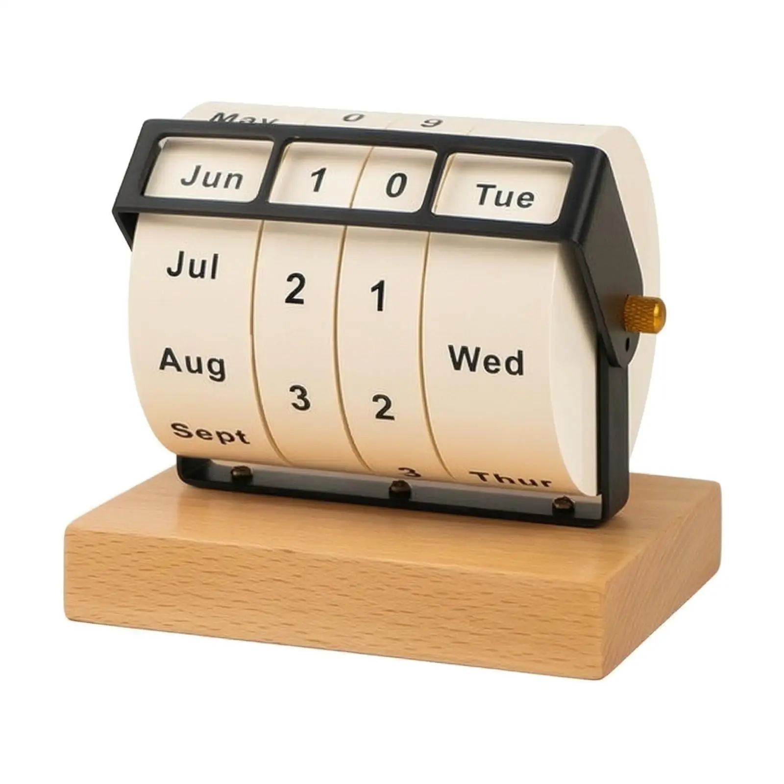 Solid Wood Rotating Calendar Tabletop Perpetual Calendar with Knob for Desktop 202