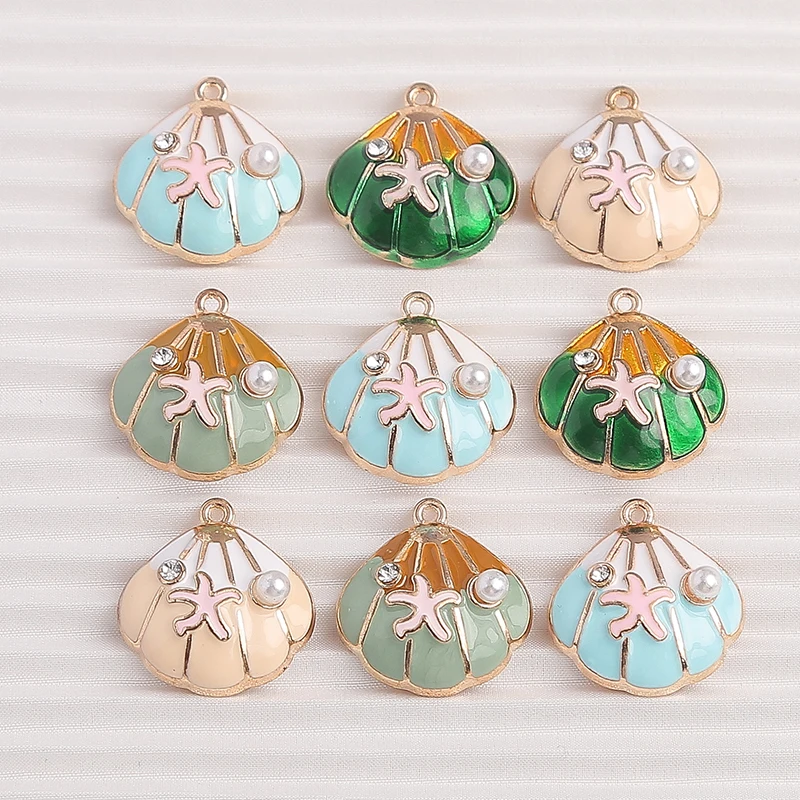 10 sztuk/partia Mix emalia życie morskie Charms do tworzenia biżuterii rozgwiazda muszla perła Charms wisiorki dla DIY naszyjniki kolczyki prezenty — zdjęcie 5