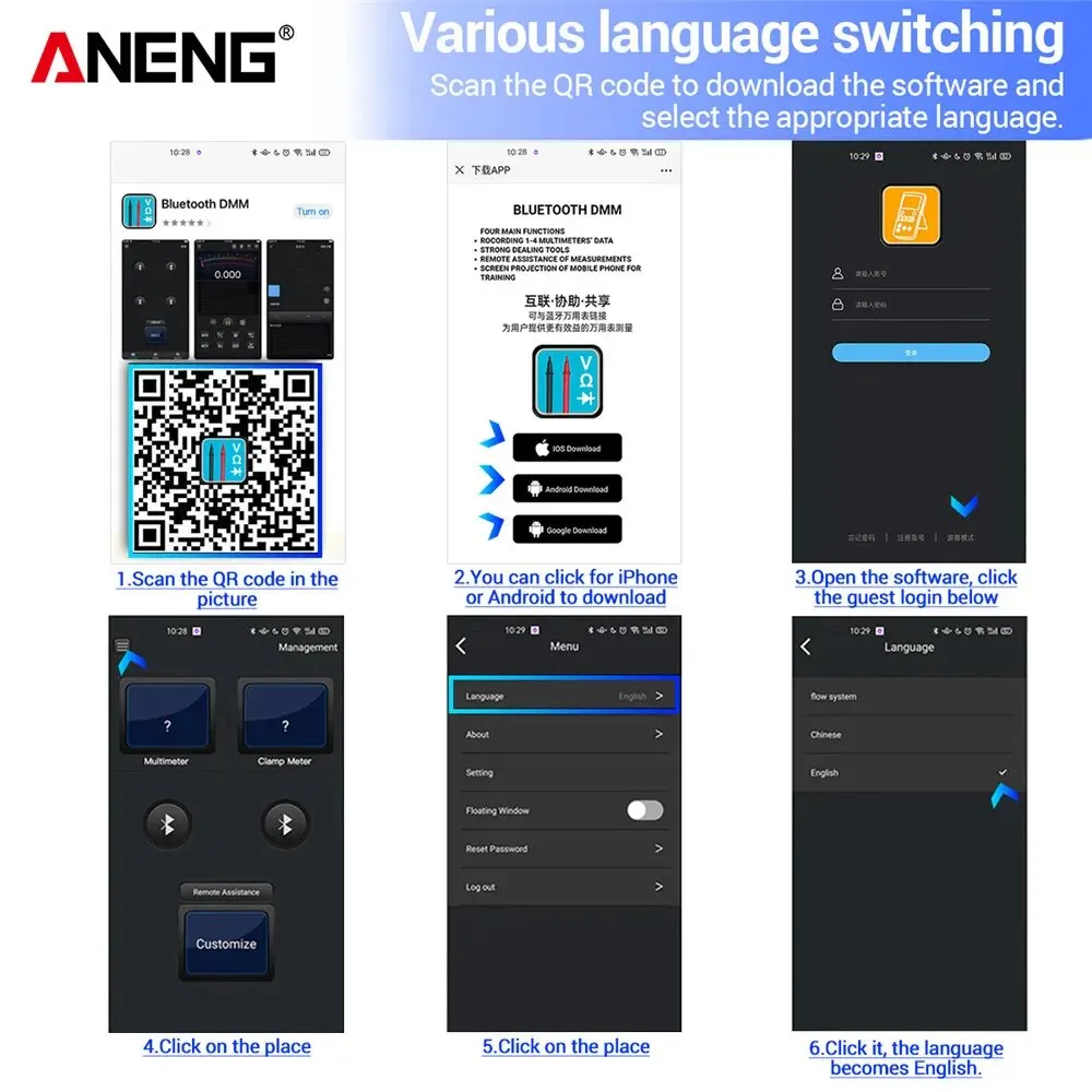 Bluetooth ANENG-AN9002デジタルマルチメータ,6000カウント,真のrms,ac,dc,電流電圧テスター,自動範囲,プロフェッショナル