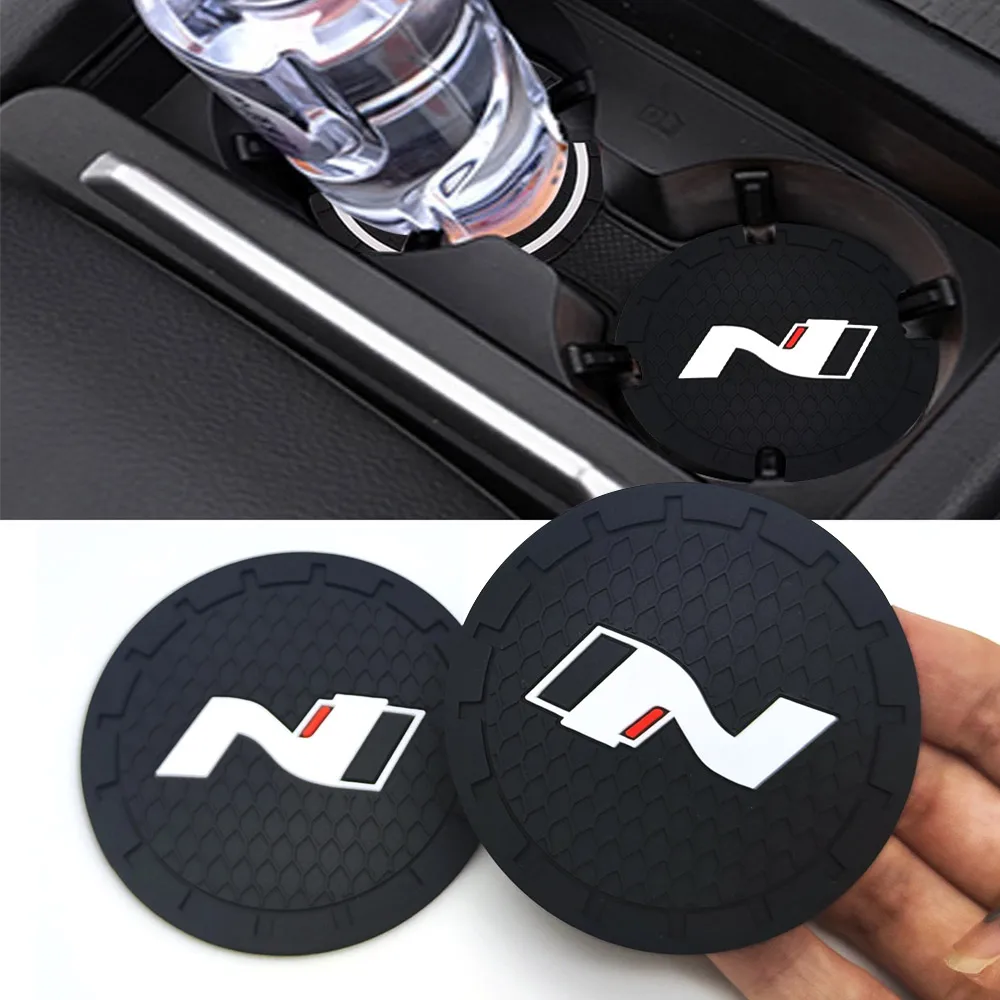 Alfombrilla antideslizante de 6,6 CM para coche, posavasos con ranura para taza de agua, pegatina decorativa, accesorios para Hyundai n-line,