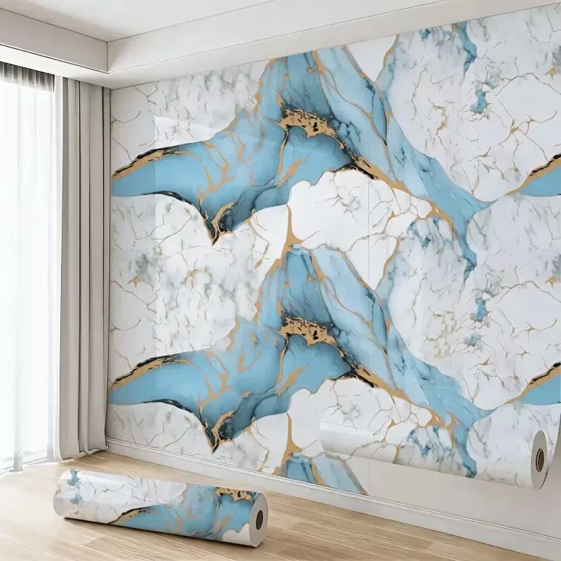 Marble Pattern Wallpaper Removable Oilproof Sticker Easy Clean Vinyl Sheet for Countertop Cabinet Living Space Wall Renovation.
