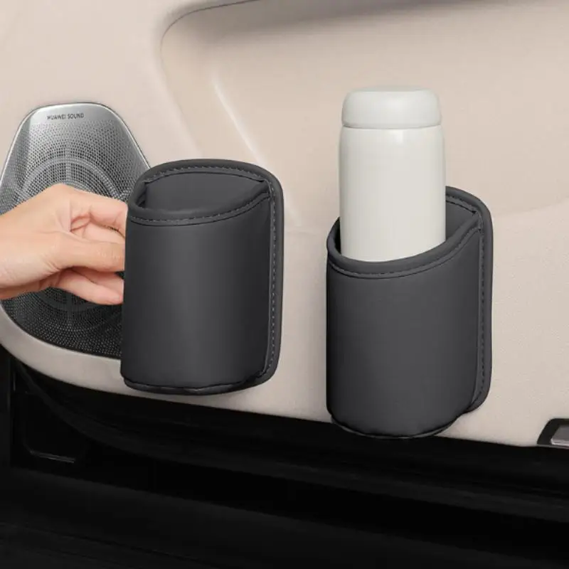 Leather Water Cup Holder for Car Door with Multi-functional Storage for Beverages
