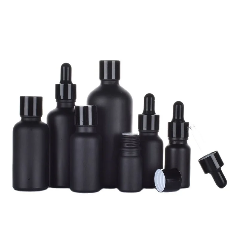 Matte Black Essential Oil Dropper Bottle Frosted Glass Aromatherapy Liquid Massage Oil 5-100ml Serum Drop Pipette Bottles 15pcs