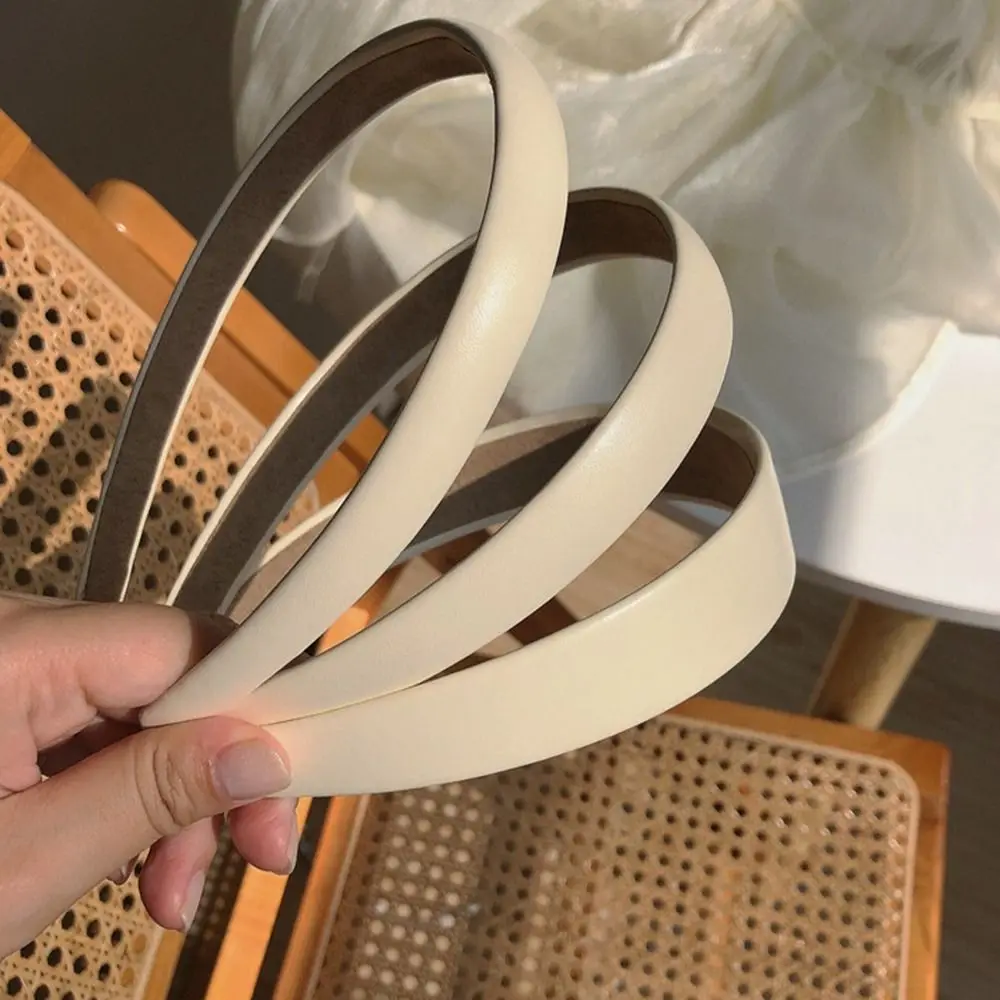 Simple Sweet Thin White Girl Headband Wide Brimmed PU Leather Headband Hair Band Hair Hoop Korean Style Headwear