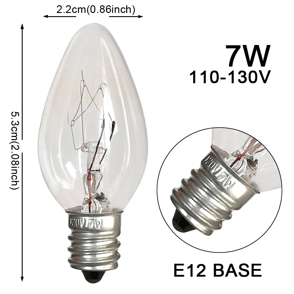 HoneyFly 5pcs C7 Candle Tungsten Bulb E12 120V 7W 22*53mm 2700K Refrigerator Incandescent Lamp Clear Dimmable