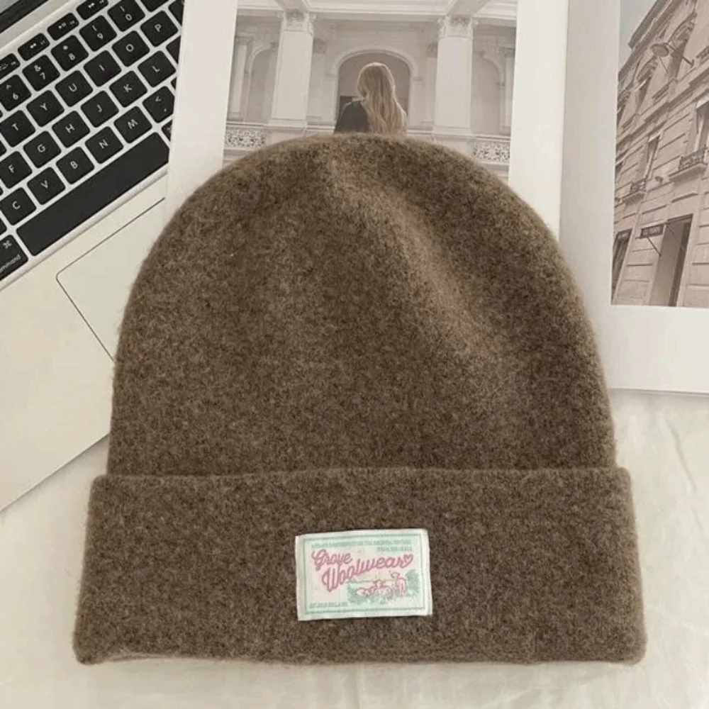 

Sweet Keep Warm Knitted Pullover Hat Coldproof Solid Color Woolen Stacked Hat Polyester Soft Beanies Cap Outdoor