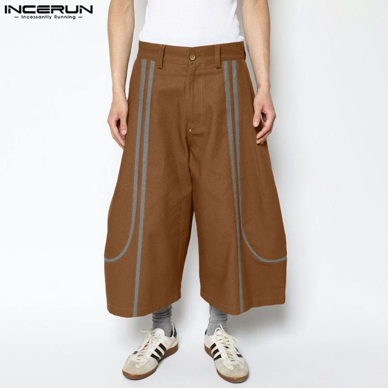 INCERUN Men Wide Leg Pants Patchwork Button Joggers Loose Casual Trousers Men Streetwear Oversize 2025 Fashion Leisure Pants